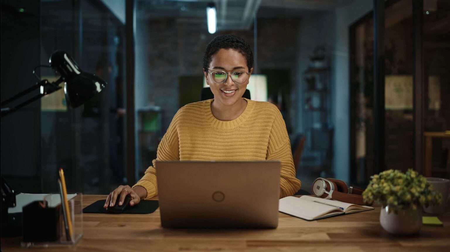 Office worker reviewing wellness readings at their desk